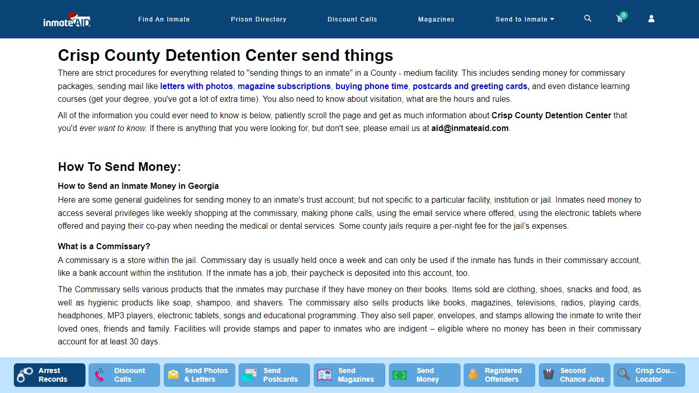 Crisp County Detention Center send things - InmateAid